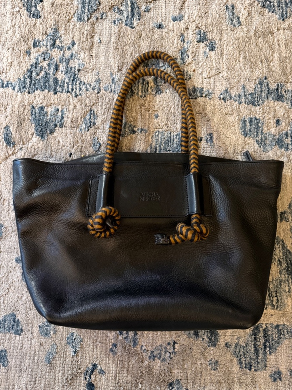 Mecha Mendez Black Leather Basket Tote Bataraza + Crossbody Straps Rare LN